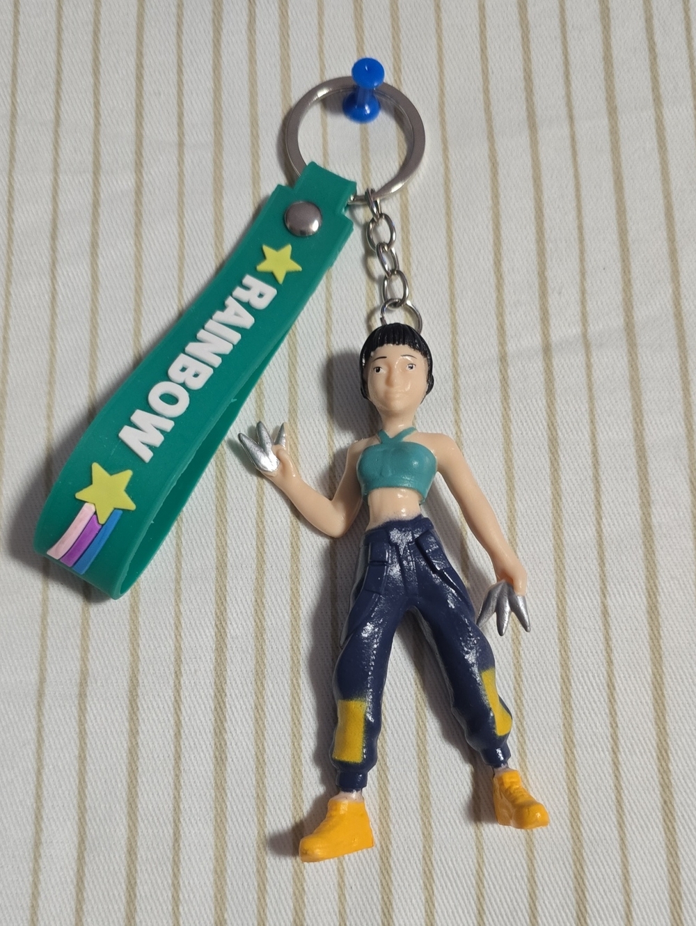 K-pop Green 'RAINBOW' Strap Keychain with Female Figurine